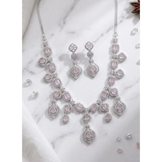 Generic Women's Brass Silver Plated Necklace set (Pink) Generic Women's Brass Silver Plated Necklace set (Pink)