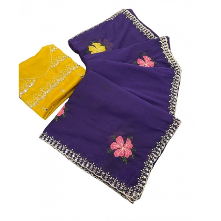 Generic Women's Georgette Embellished Saree With Unstitched Blouse 5.5Mtr (Purple) Generic Women's Georgette Embellished Saree With Unstitched Blouse 5.5Mtr (Purple)