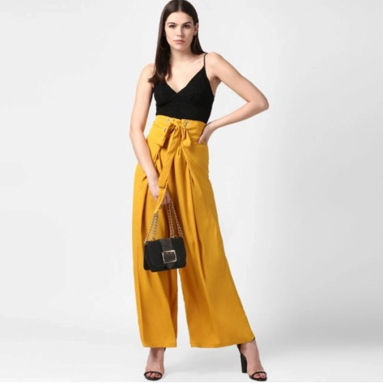 Generic Women's Polyester Solid Smocked Trousers (Yellow) Generic Women's Polyester Solid Smocked Trousers (Yellow)
