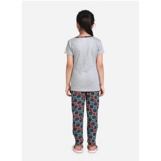 Generic Girl's Cotton Hosiery Printed Night Suit Set (Grey-Red) Generic Girl's Cotton Hosiery Printed Night Suit Set (Grey-Red)
