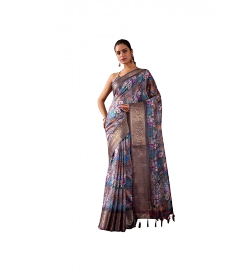 Generic Women's Faux_Silk Printed Saree With Unstitched Blouse 5.5Mtr (Grey)