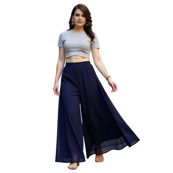 Generic Women's Pack of 1 Georgette Solid High Rise Wide Leg Flared Palazzo Pants with Elastic Waist (Navy Blue) Generic Women's Pack of 1 Georgette Solid High Rise Wide Leg Flared Palazzo Pants with Elastic Waist (Navy Blue)