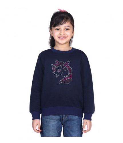Generic Girl's Fleece Embellished Long Sleeves Sweatshirt (Navy Blue)