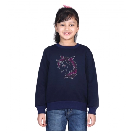 Generic Girl's Fleece Embellished Long Sleeves Sweatshirt (Navy Blue) Generic Girl's Fleece Embellished Long Sleeves Sweatshirt (Navy Blue)