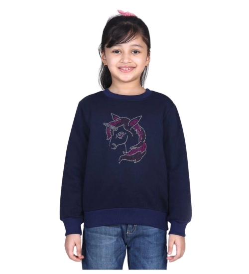 Generic Girl's Fleece Embellished Long Sleeves Sweatshirt (Navy Blue)
