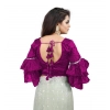 Generic Women's Organza Solid V Neck Layered Ruffle Sleeve Readymade Blouse (Magenta Free Size , up to 38–40 Bust)-PID65853