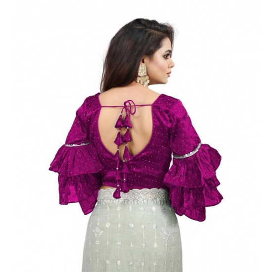 Generic Women's Organza Solid V Neck Layered Ruffle Sleeve Readymade Blouse (Magenta Free Size , up to 38–40 Bust)-PID65853 Generic Women's Organza Solid V Neck Layered Ruffle Sleeve Readymade Blouse (Magenta Free Size , up to 38–40 Bust)-PID65853