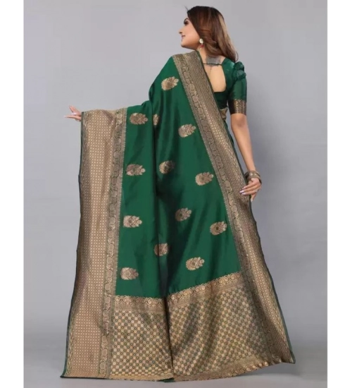 Generic Women's Soft Lichi Silk Printed Saree With Unstitched Blouse 5.5Mtr (Green)
