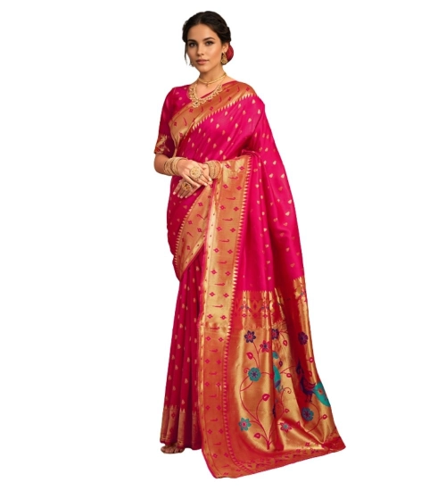 Generic Women's Silk Blend Zari Weaving Saree With Unstitched Blouse 5.5Mtr (Pink)