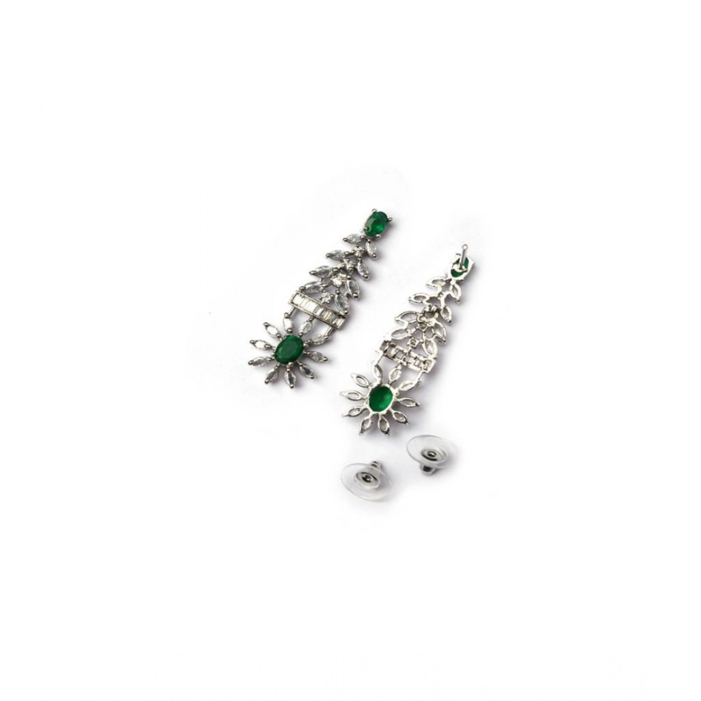 Generic Women's Brass Silver Plated Necklace set (Green)