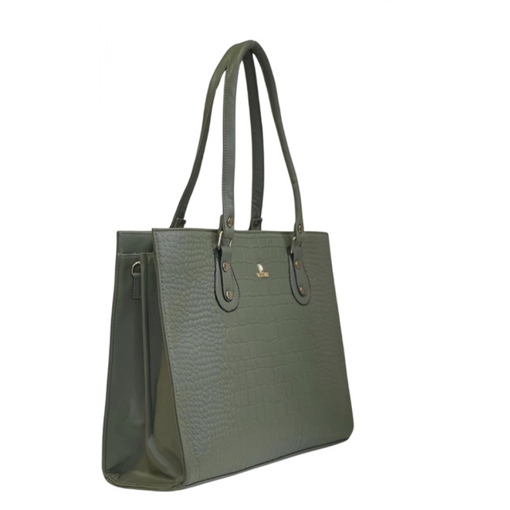 Generic Women's Polyurethane Croco Shoulder Tote Bag (Green)