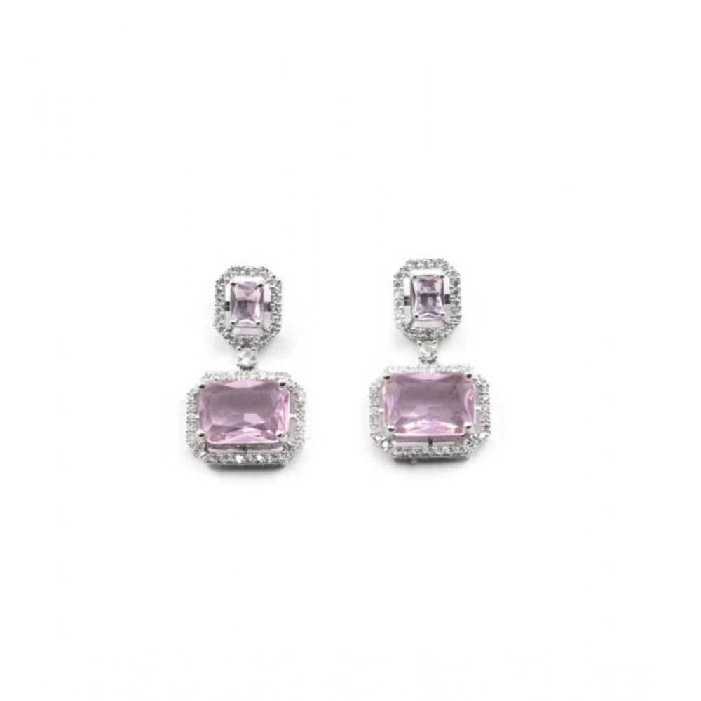 Generic Women's Brass Silver Plated Drop Earrings (Pink) Generic Women's Brass Silver Plated Drop Earrings (Pink)