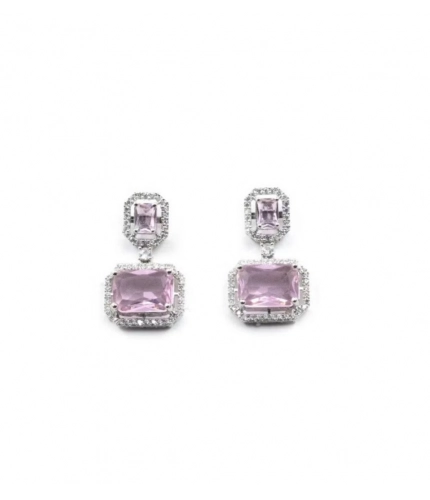 Generic Women's Brass Silver Plated Drop Earrings (Pink)