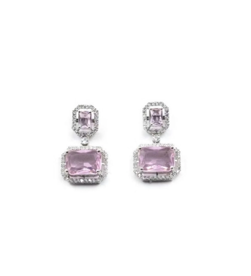 Generic Women's Brass Silver Plated Drop Earrings (Pink) Generic Women's Brass Silver Plated Drop Earrings (Pink)