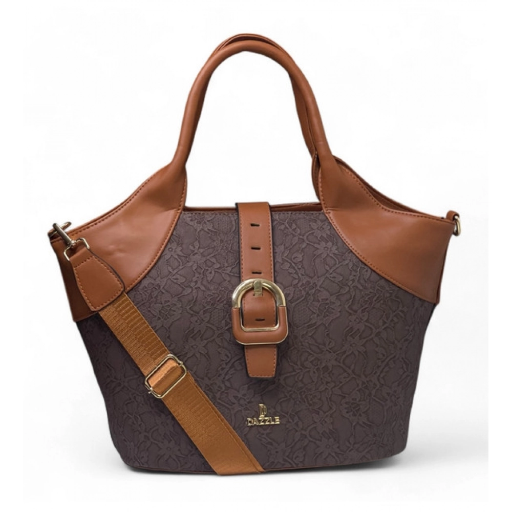 Generic Women's Polyurethane Textured Two-Tone Tote Handbag with Adjustable & Removable Strap (Dark Brown)