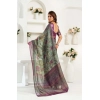 Generic Women's Faux Linen Printed Ready to wear Saree With Unstitched Blouse 5.5Mtr (Multicolor)