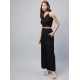Generic Women's Cotton Linen Solid Sleeveless Crop Top and Palazzo Set (Black)