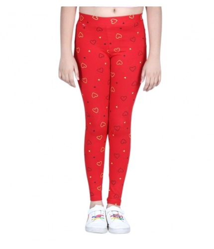 Generic Girl's Cotton Lycra Printed Elasticated Leggings (Red) Generic Girl's Cotton Lycra Printed Elasticated Leggings (Red)