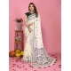 Generic Women's Linen Cotton Printed Saree With Unstitched Blouse 5.5Mtr (Off White)