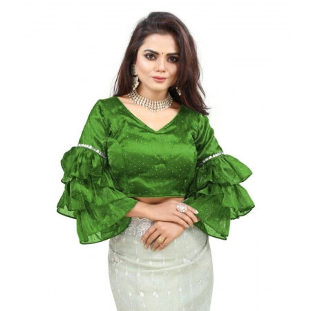 Generic Women's Organza Solid V Neck Layered Ruffle Sleeve Readymade Blouse (Light Green Free Size , up to 38–40 Bust)-PID65852 Generic Women's Organza Solid V Neck Layered Ruffle Sleeve Readymade Blouse (Light Green Free Size , up to 38–40 Bust)-PID65852