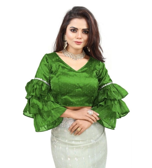 Generic Women's Organza Solid V Neck Layered Ruffle Sleeve Readymade Blouse (Light Green Free Size , up to 38–40 Bust)-PID65852 Generic Women's Organza Solid V Neck Layered Ruffle Sleeve Readymade Blouse (Light Green Free Size , up to 38–40 Bust)-PID65852
