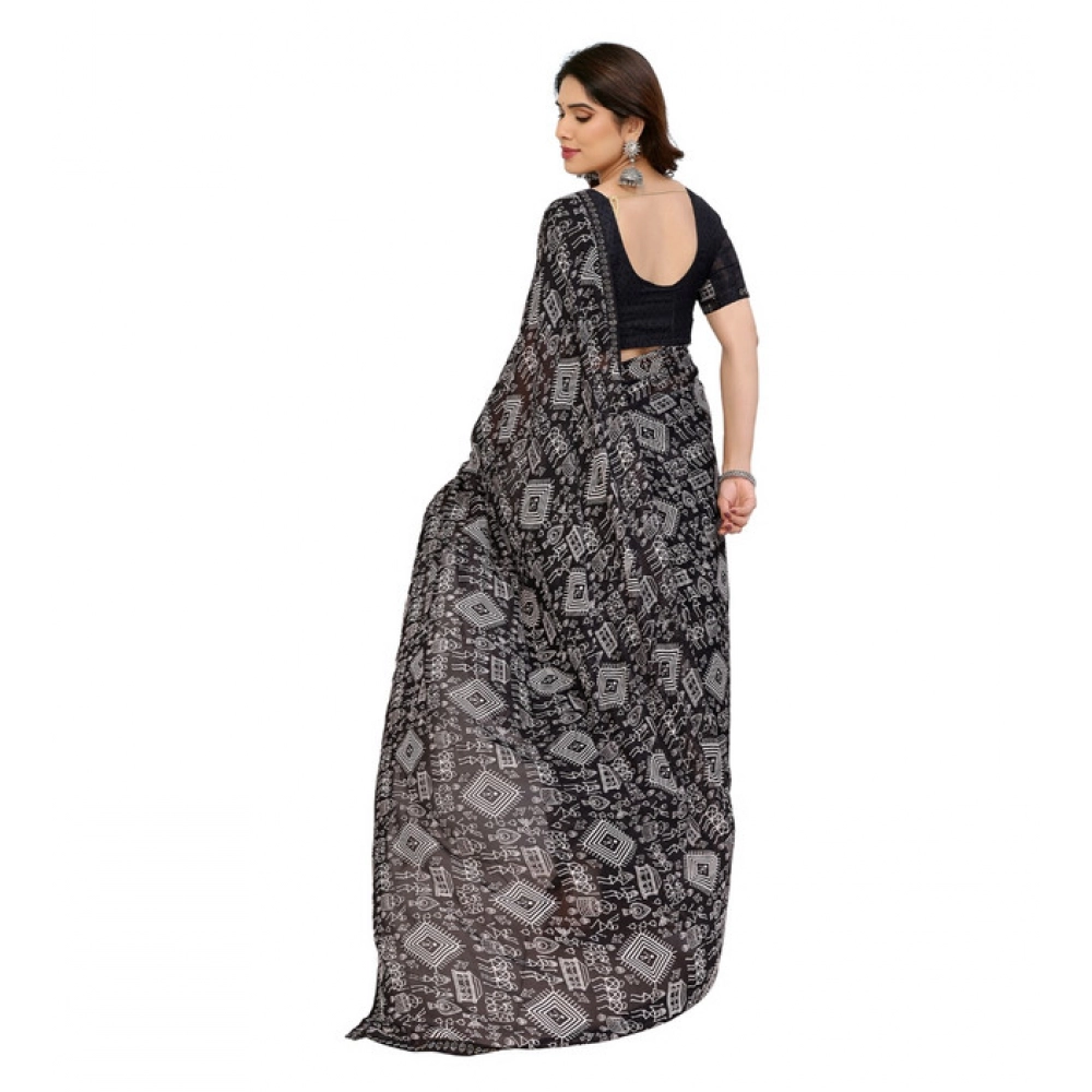 Generic Women's Georgette Printed Saree With Unstitched Blouse 5.5Mtr (Black) Generic Women's Georgette Printed Saree With Unstitched Blouse 5.5Mtr (Black)