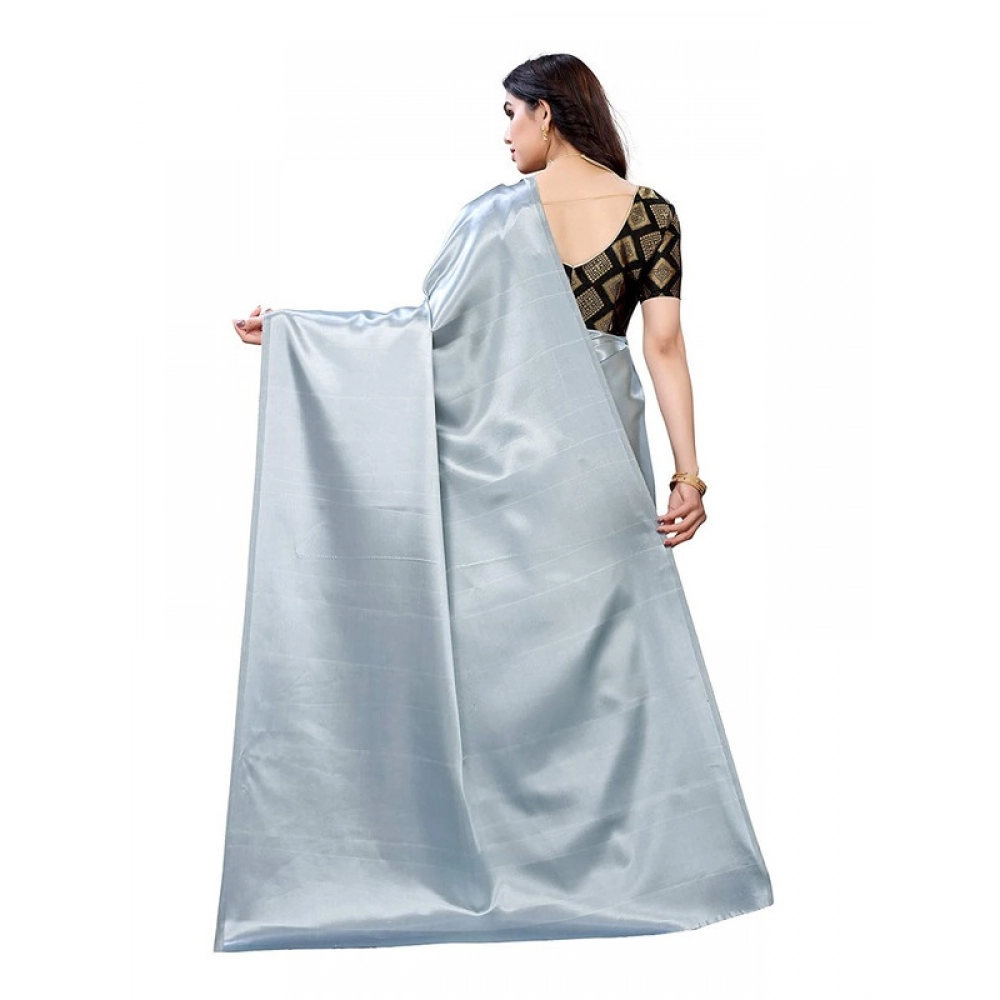 Generic Women's Satin Printed Saree With Unstitched Blouse 5.5Mtr (Grey) Generic Women's Satin Printed Saree With Unstitched Blouse 5.5Mtr (Grey)