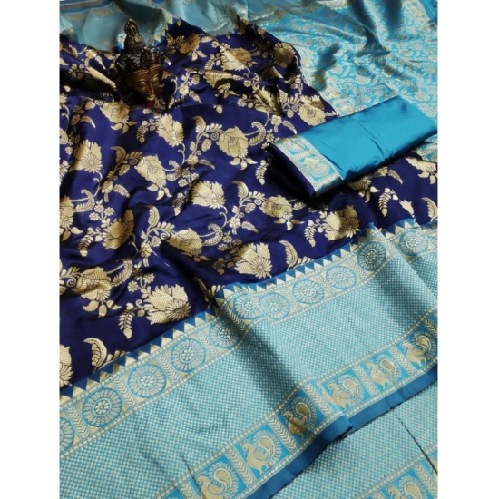 Generic Women's Soft Litchi Silk Jacquard Work Saree With Unstitched Blouse 5.5Mtr (Blue) Generic Women's Soft Litchi Silk Jacquard Work Saree With Unstitched Blouse 5.5Mtr (Blue)