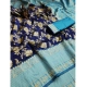 Generic Women's Soft Litchi Silk Jacquard Work Saree With Unstitched Blouse 5.5Mtr (Blue)