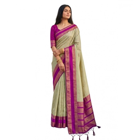 Generic Women's Silk Blend Printed Saree With Unstitched Blouse 5.5Mtr (Light Green-Pink)