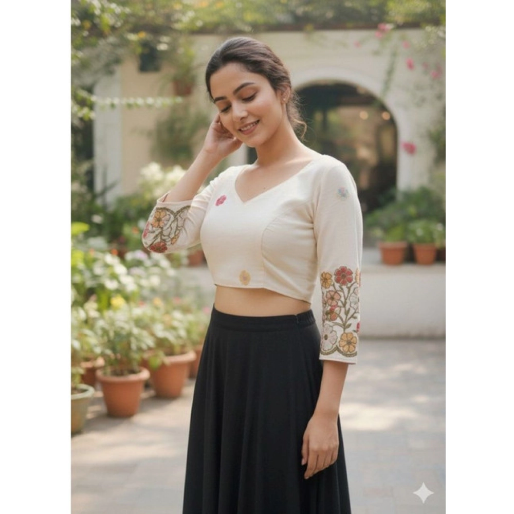 Generic Women's Cambric Cotton Round Neck Padded Blouse (White, 38 Ready Size (Self-Alterable 36–40) Generic Women's Cambric Cotton Round Neck Padded Blouse (White, 38 Ready Size (Self-Alterable 36–40)