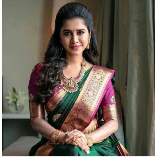 Generic Women's Soft Litchi Silk Jacquard Work Saree With Unstitched Blouse 5.5Mtr (Green) Generic Women's Soft Litchi Silk Jacquard Work Saree With Unstitched Blouse 5.5Mtr (Green)
