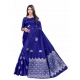 Generic Women's Soft Lichi Silk Printed Saree With Unstitched Blouse 5.5Mtr (Blue)