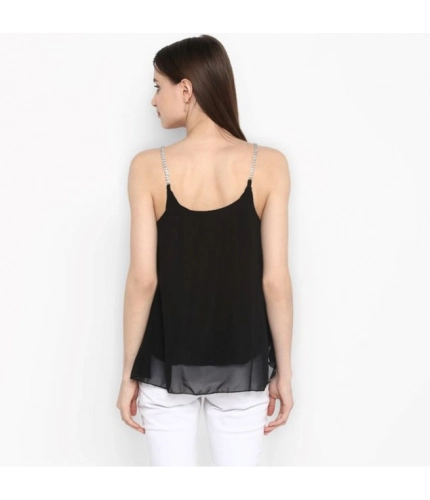 Generic Women's Polyester Embellished Shoulder Straps Top (Black)