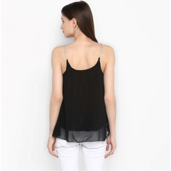 Generic Women's Polyester Embellished Shoulder Straps Top (Black) Generic Women's Polyester Embellished Shoulder Straps Top (Black)