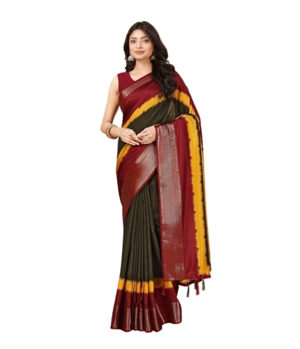 Generic Women's Cotton Silk Solid Saree With Unstitched Blouse 5.5Mtr (Multicolor)