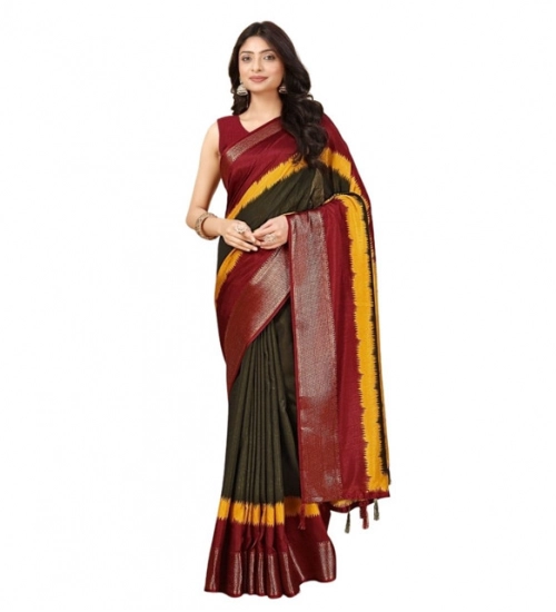 Generic Women's Cotton Silk Solid Saree With Unstitched Blouse 5.5Mtr (Multicolor)