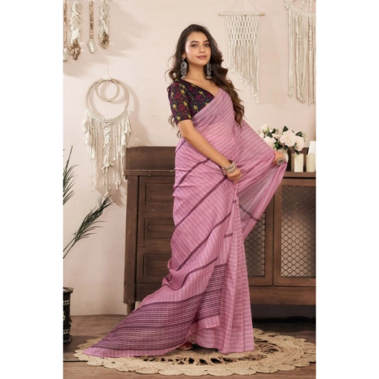 Generic Women's Linen Cotton Printed Ready To Wear Saree With Unstitched Blouse 5.5 Mtr (Light_Pink)