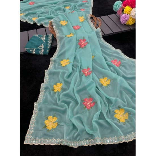 Generic Women's Georgette Embellished Saree With Unstitched Blouse 5.5Mtr (Aqua Blue) Generic Women's Georgette Embellished Saree With Unstitched Blouse 5.5Mtr (Aqua Blue)