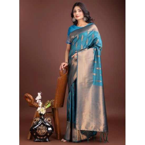 Generic Women's Banarasi Silk Printed Saree With Unstitched Blouse 5.5Mtr (Blue) Generic Women's Banarasi Silk Printed Saree With Unstitched Blouse 5.5Mtr (Blue)