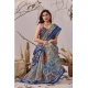 Generic Women's Faux_Linen Printed Saree With Unstitched Blouse 5.5Mtr (Navy_Blue)