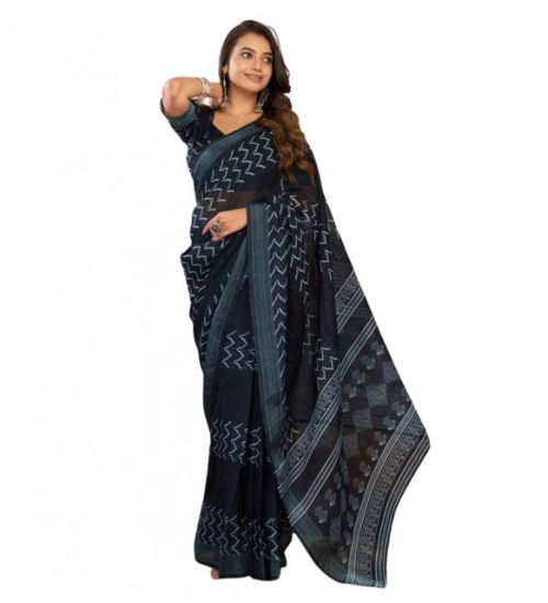 Generic Women's Faux Linen Geometric Print Ready to wear Saree With Unstitched Blouse 5.5Mtr (Black) Generic Women's Faux Linen Geometric Print Ready to wear Saree With Unstitched Blouse 5.5Mtr (Black)