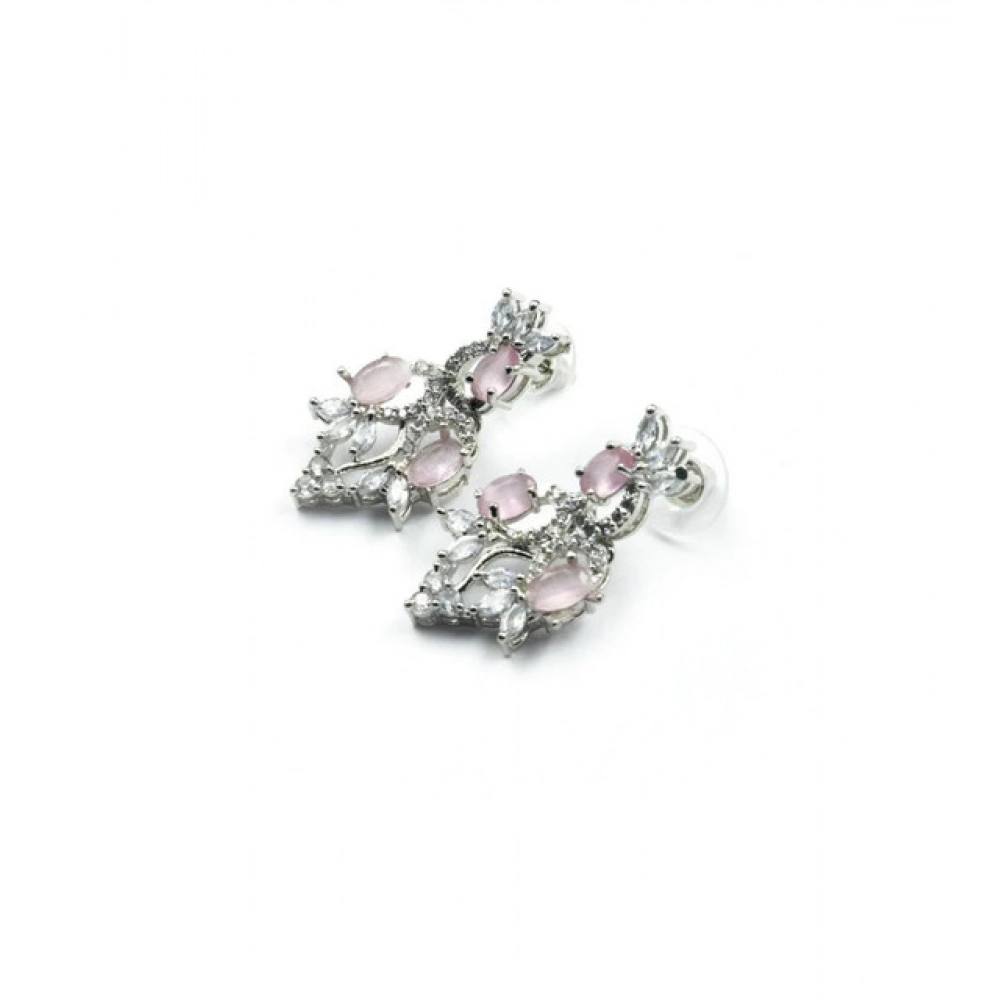 Generic Women's Brass Silver Plated Necklace set (Pink)