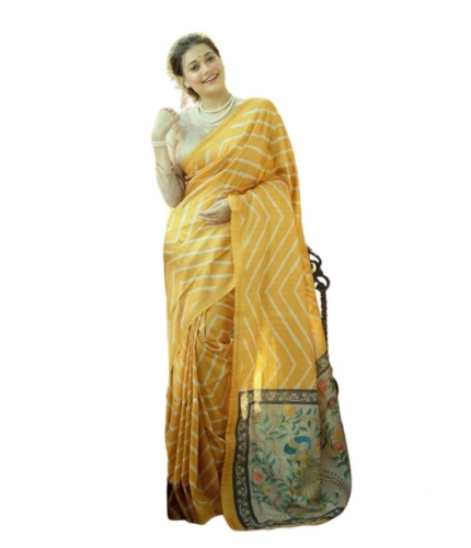 Generic Women's Faux_Tussar_Silk Geometric_Print Saree With Unstitched Blouse 5.5Mtr (Mustard)
