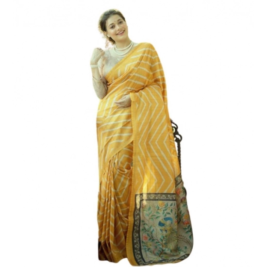 Generic Women's Faux_Tussar_Silk Geometric_Print Saree With Unstitched Blouse 5.5Mtr (Mustard)