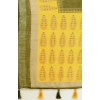 Generic Women's Cotton Linen Printed Saree With Unstitched Blouse 5.5Mtr (Green)