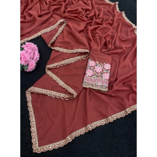 Generic Women's Georgette Embellished Saree With Unstitched Blouse 5.5Mtr (Brown) Generic Women's Georgette Embellished Saree With Unstitched Blouse 5.5Mtr (Brown)