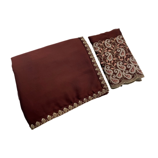 Generic Women's Chiffon Embroidered Saree With Unstitched Blouse 5.5Mtr (Brown) Generic Women's Chiffon Embroidered Saree With Unstitched Blouse 5.5Mtr (Brown)
