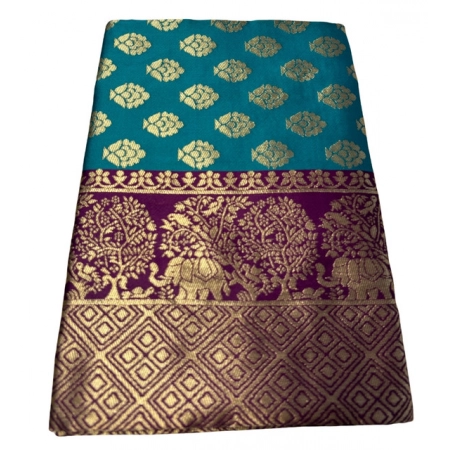 Generic Women's Jacquard Printed Saree With Unstitched Blouse 5.5Mtr (Turquoise) Generic Women's Jacquard Printed Saree With Unstitched Blouse 5.5Mtr (Turquoise)