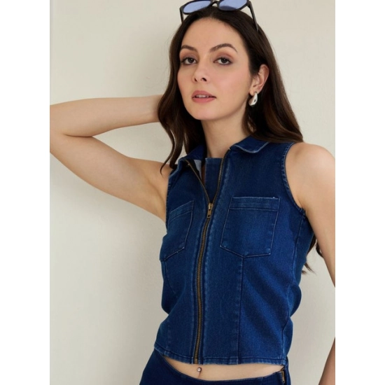 Generic Women's Denim Lycra Solid Sleeveless Top (Blue) Generic Women's Denim Lycra Solid Sleeveless Top (Blue)